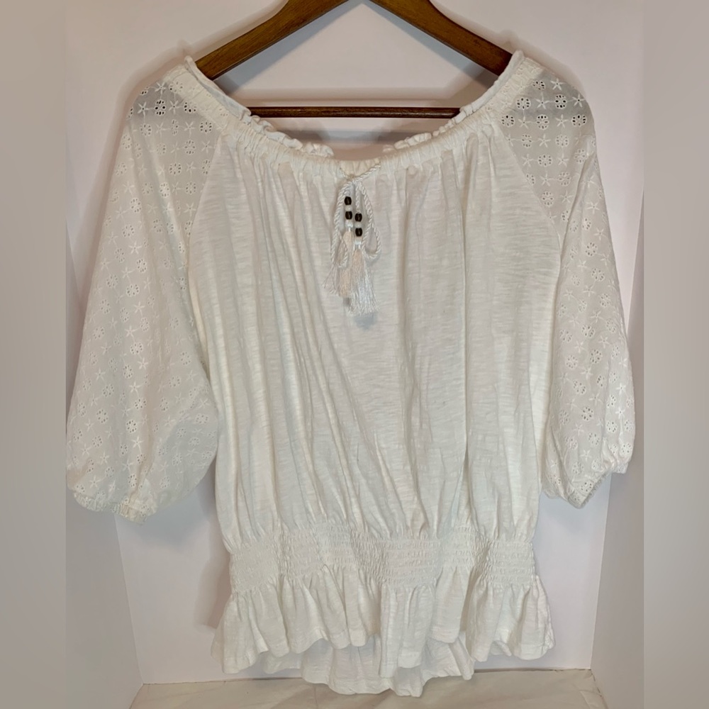 Ralph Lauren white peasant top with eyelet sleeves, Size 2X
